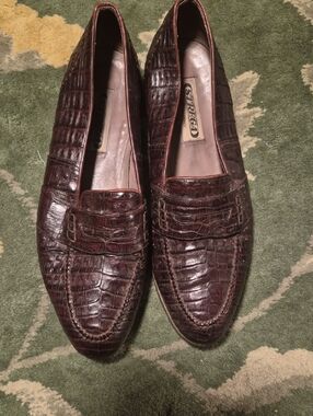 Strada Croc-Embossed Penny Loafers - Dark Brown